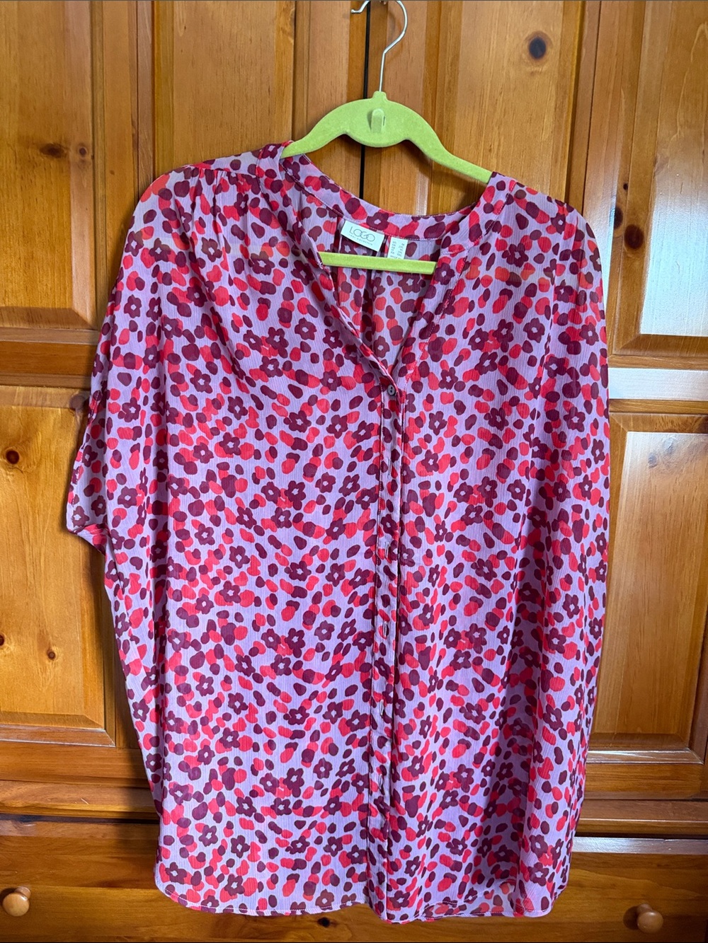 LOGO by Lori Goldstein Pink and Red Floral Print Blouse